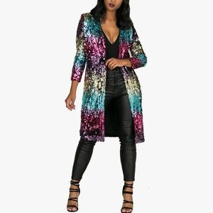 Multicolor Sequin Long Cardigan Jacket - large